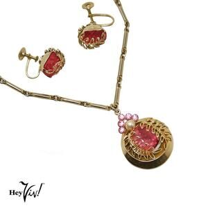 Vintage Coro Necklace & Screw Back Earring Set Gold Filled Original Box -Hey Viv